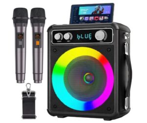 VOSOCO カラオケセット ワイヤレスマイク2本 スピーカーセット 家庭用 カラオケマイク 拡声器 Bluetooth 5.0 PAセット