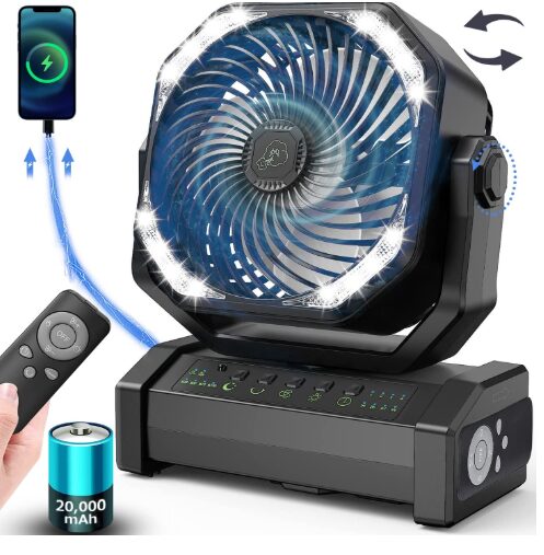 パワフルなコードレス充電式扇風機!キャンプやアウトドア、防災に活躍!